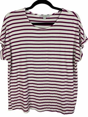 ✨3/$21✨Green Envelope LA Magenta White Striped Tee XL Rolled Sleeve Casual Top